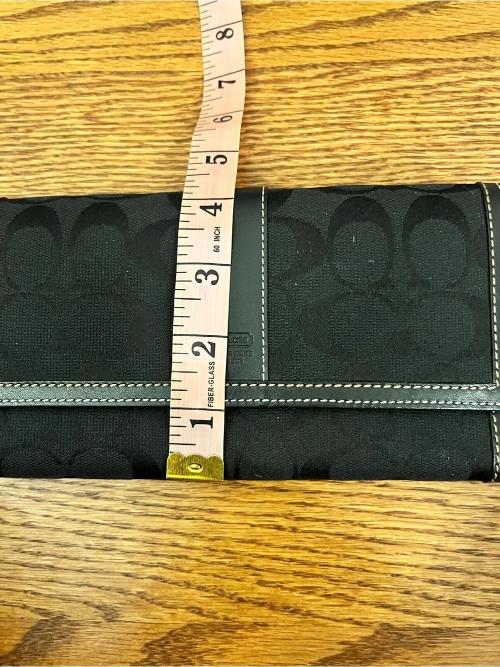 Coach Black Logo Continental Wallet with White Stitching